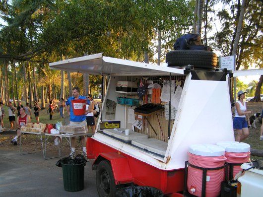 The club trailer carries equipment, notices, a barbecue and drinks.