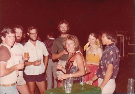 Darwin Marathon Presentation, 6 September 1981. Won by Adrian Wellington in 2 hrs 43 mins 18 secs. L to R Ian Miller, Michael Seymour, Russel Willis, Peter Fogarty, Pat Sedman, unknown lady, David Fong.